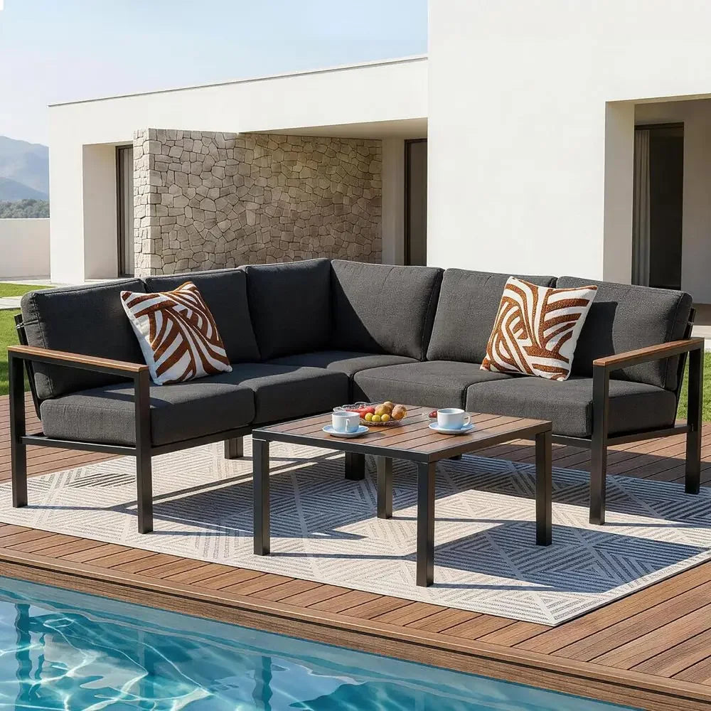 Patio Furniture Set | Wicker Frame | Thick Cushions | Six Piece Grey