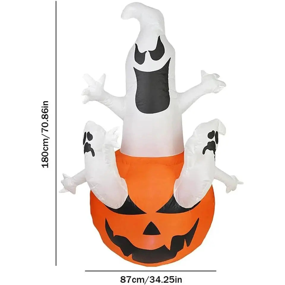 Ghost On Pumpkin Inflatable | 4 Ft Yard Decoration | Weather Resistant Fabric