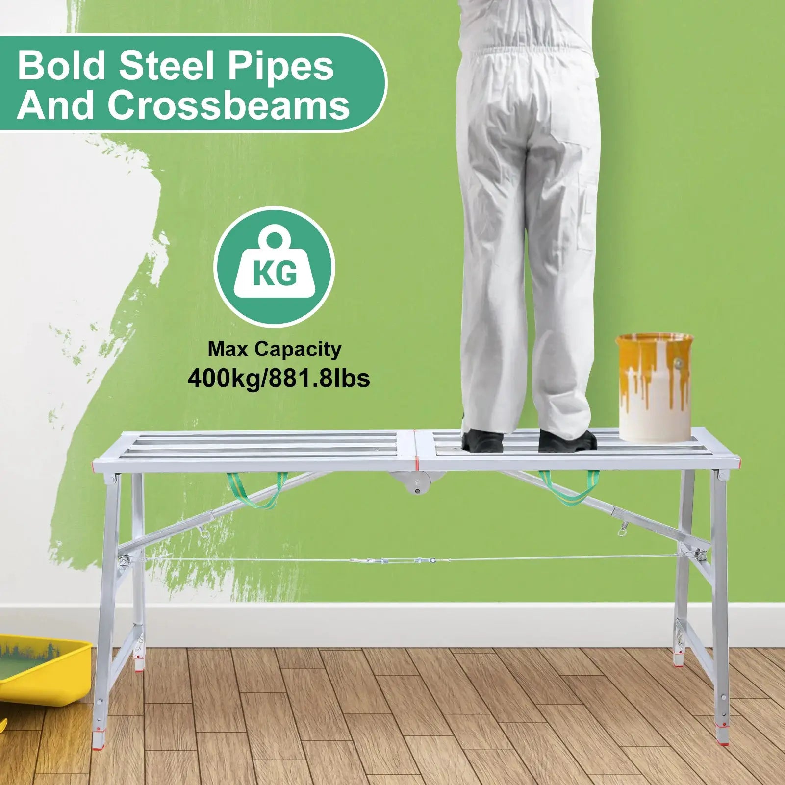 Scaffolding Ladder Heavy Duty Scaffold Ladder with Handle Height Adjustable, Multi-Functional Workbench, 400kg Load Capacity from PriceLows™