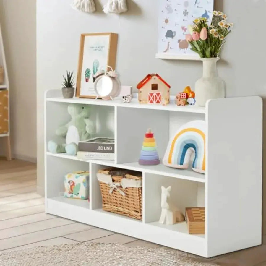 Montessori Shelf Wooden Toy Storage Organizer for Books Toys 2 Shelf Bookcase 5-Section Storage Cabinet Toddler Book Shelf for from PriceLows™