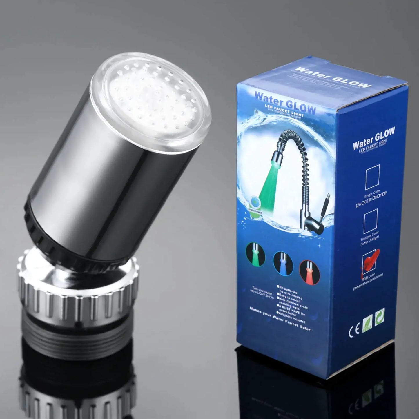 1PC LED Water Faucet Colorful Changing Glow Shower ABS Head Kitchen Tap Faucet Light Temperature Sensor for Kitchen Bathroom from PriceLows™