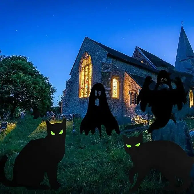 Halloween Yard Signs | 6 Piece Set | Includes Stakes | 2 Cats 4 Ghosts