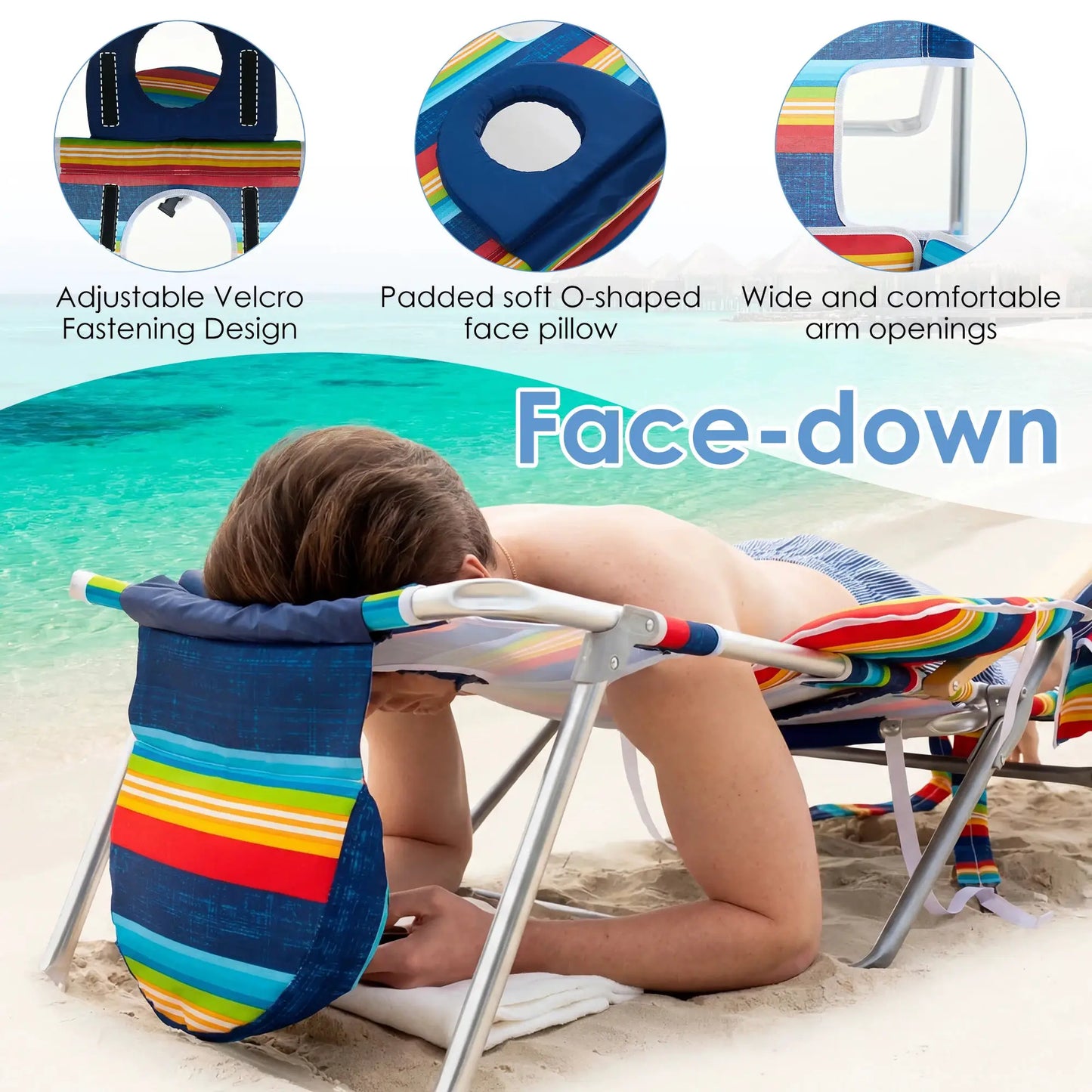 TCGBKAF Backpack Beach Chair with 5-Position Footrest Sunbathing Lounge Chair with Canopy for Pool&Beach&Lawn Double Shoulder Straps Folding Tanning Chair with Face&Arm Hole from PriceLows™