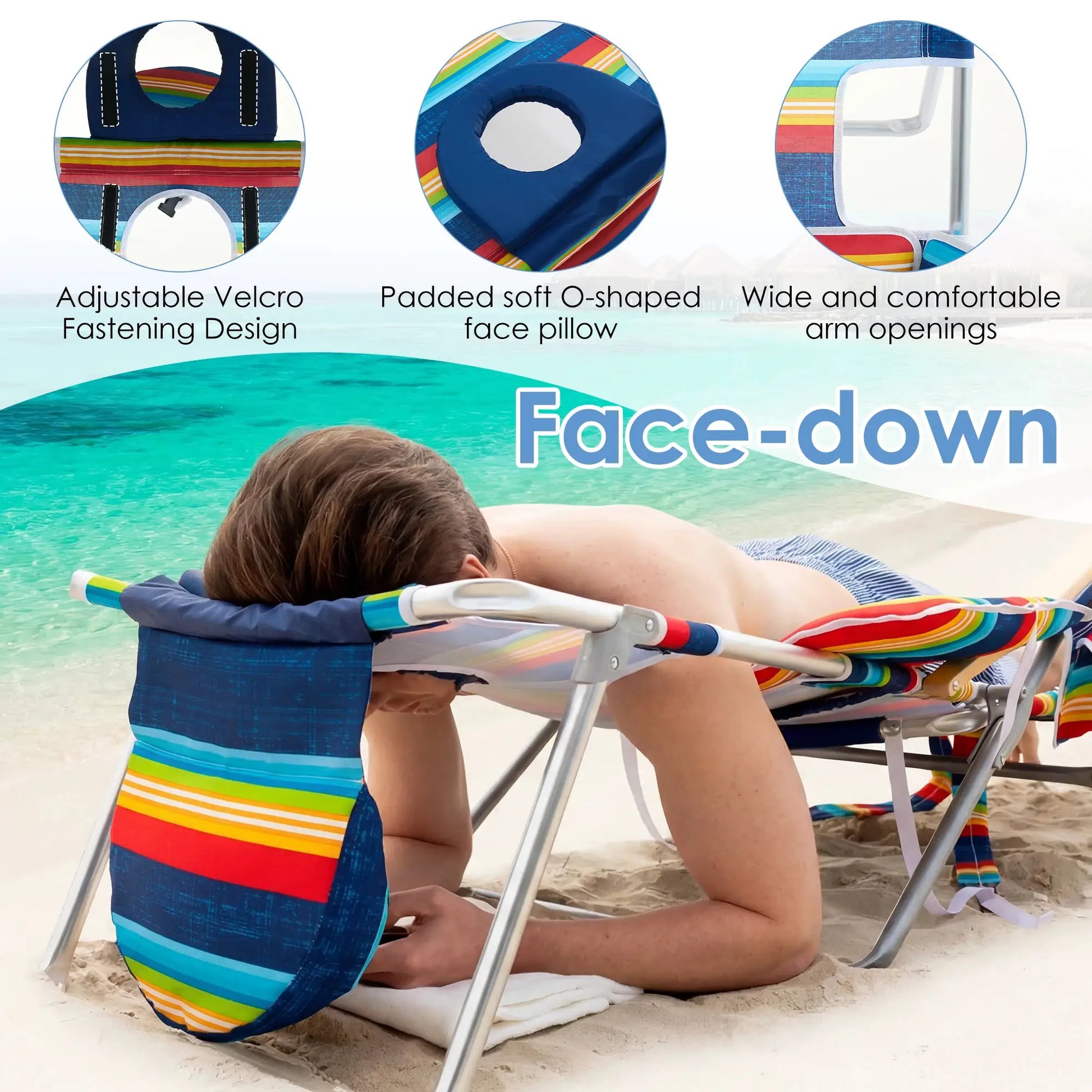 TCGBKAF Backpack Beach Chair with 5-Position Footrest Sunbathing Lounge Chair with Canopy for Pool&Beach&Lawn Double Shoulder Straps Folding Tanning Chair with Face&Arm Hole from PriceLows™