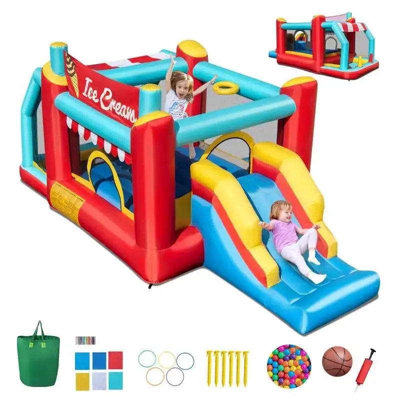 5-in-1 Ice Cream Inflatable Bounce House with Ball Pit and Slide without Blower from PriceLows™