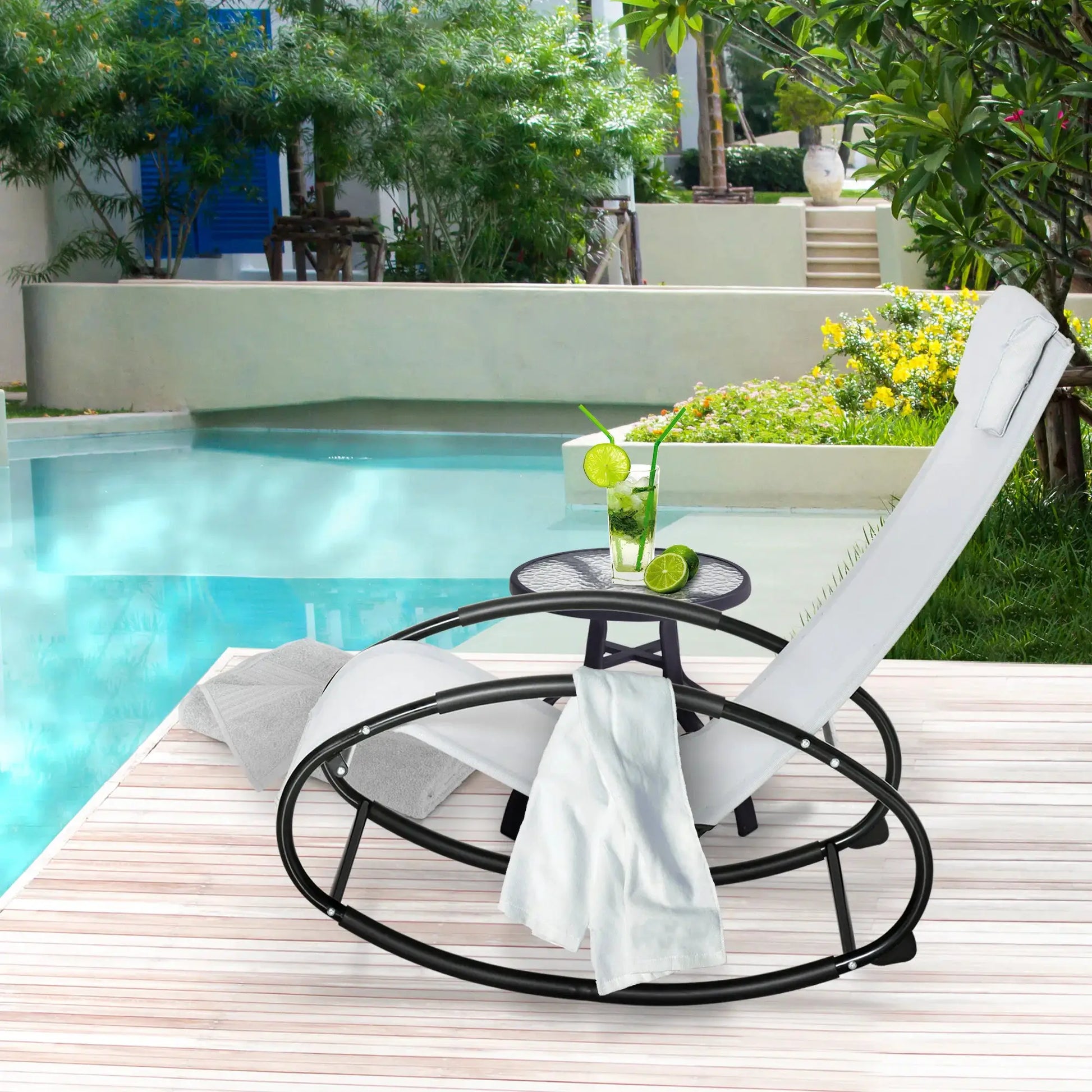 Patio Lounger Rocking Chair w/ Zero Gravity Seat Pillow Armrest from PriceLows™