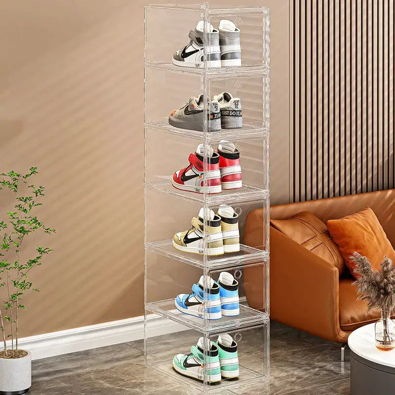 Large AJ Sneaker Organizer Box Thickened Transparent Shoe Box with Magnetic Closure Stackable Multi-Layer Shoe Storage Organizer from PriceLows™