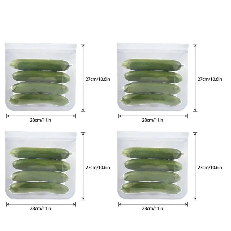Silicone Food Storage Bags | Stand Up Zip | Leakproof Reusable | 1/2/3/4 Pcs