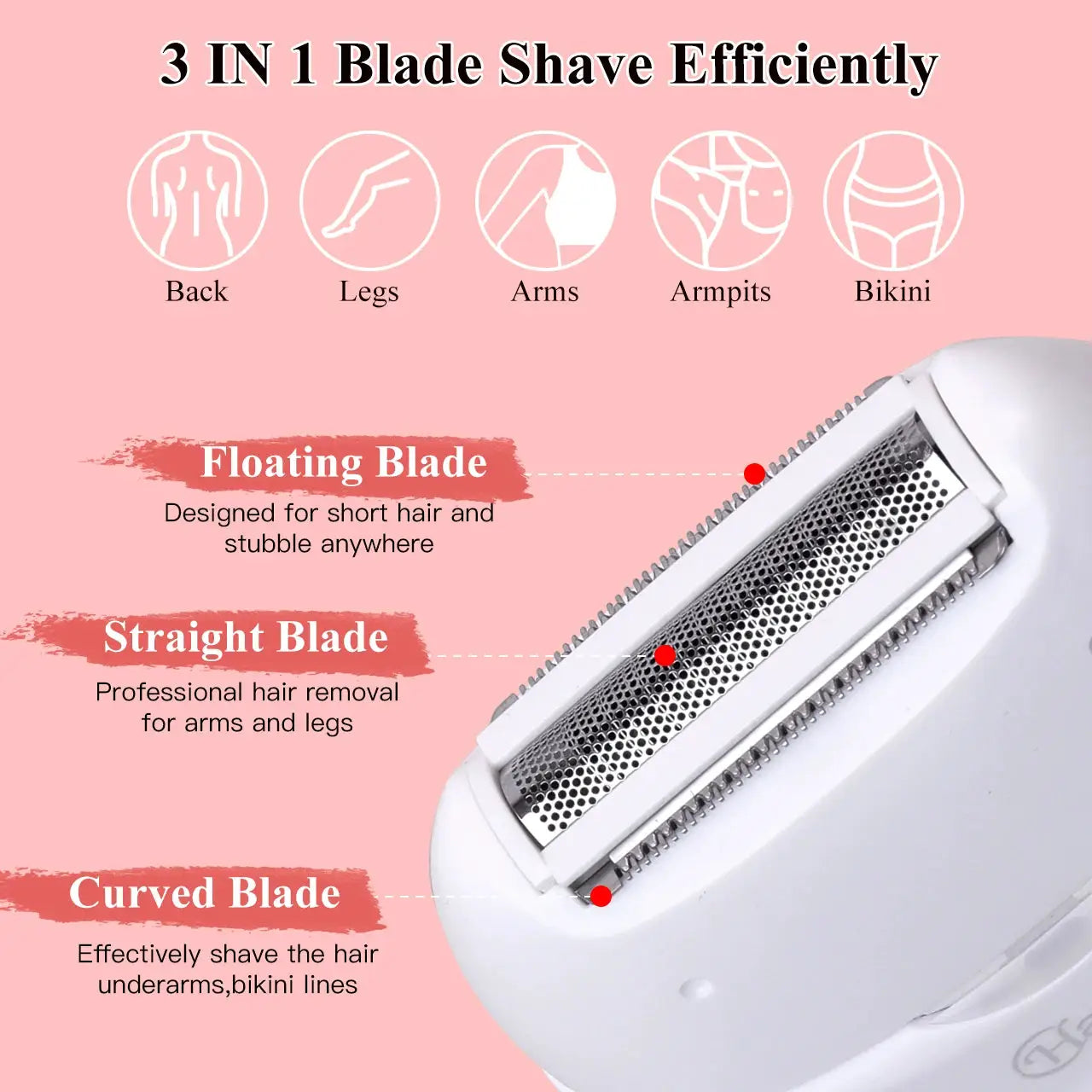 Womens Electric Shaver | 3 Interchangeable Blades | Wet Dry Use | Rechargeable
