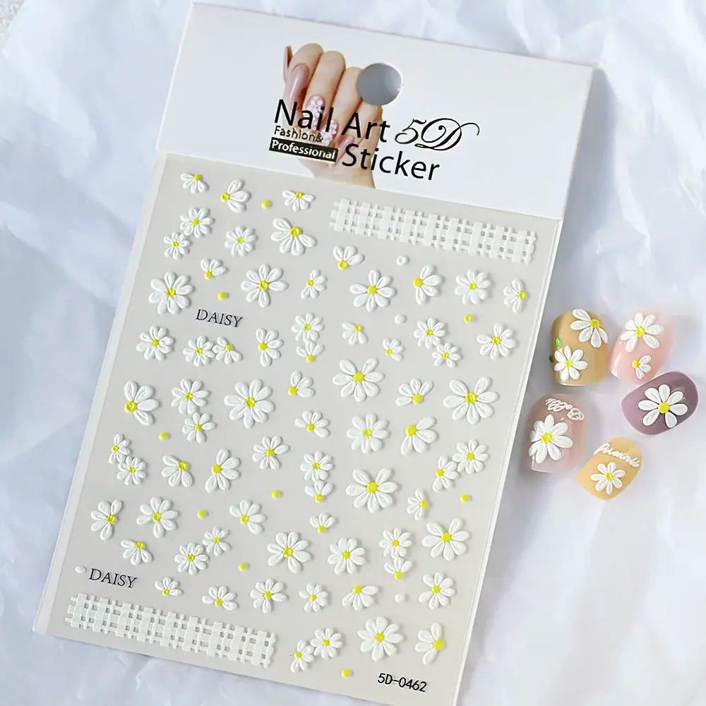 5D Pink Blue Floral Nail Art Stickers Petals Leaf Plant Embossed Nail Decals Spring Summer Flower Design for DIY Nail Supplies from PriceLows™
