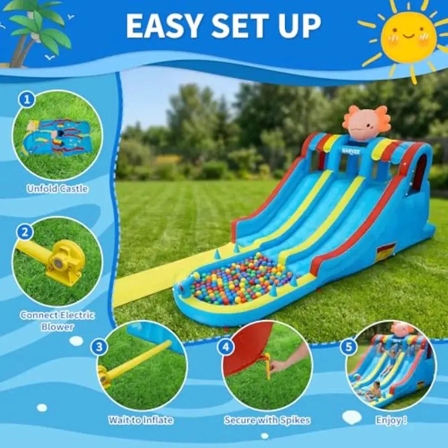 Inflatable Water Park Bounce House for Dual Slides Long Slip Mat Splash Pool Durable Oxford Powerful Blower Hexagonal Dragon Th from PriceLows™