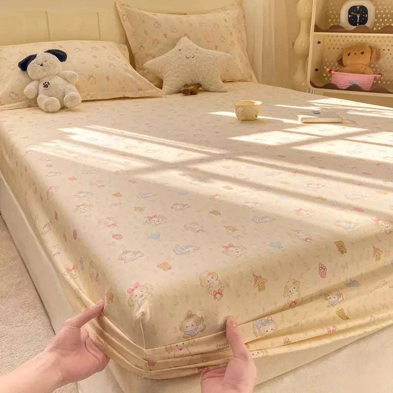 100% Cotton Fitted Sheet, Soft Breathable Cartoon Print Mattress Cover, 25cm Deep Pocket Wrinkle Resistant for 1/2 Person Size from PriceLows™