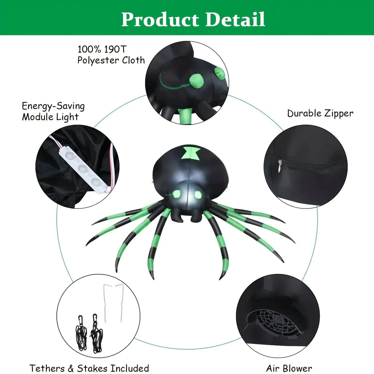 Giant Inflatable Spider | 7.2FT Size | Integrated LED Lighting | Plus Blower