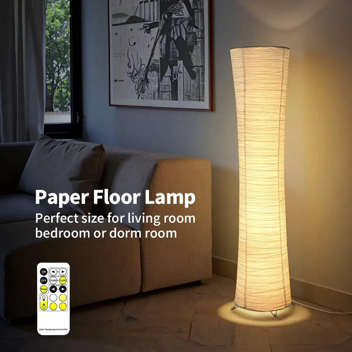 Paper floor lamp, paper and chrome-plated standing lamp, LED light strip, living room and bedroom decoration, festival lantern, from PriceLows™
