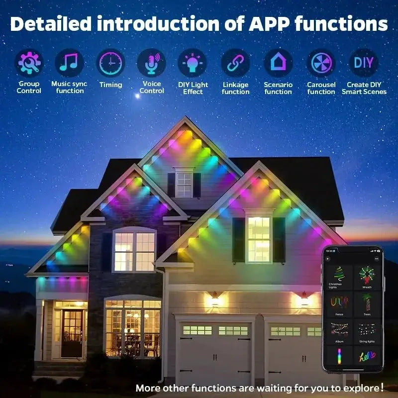 MIMIRGB Eaves Lights Permanent Outdoor LED Light String Strip APP Smart DlY Auto Scene Lighting Effects Christmas Holidays Decor from PriceLows™