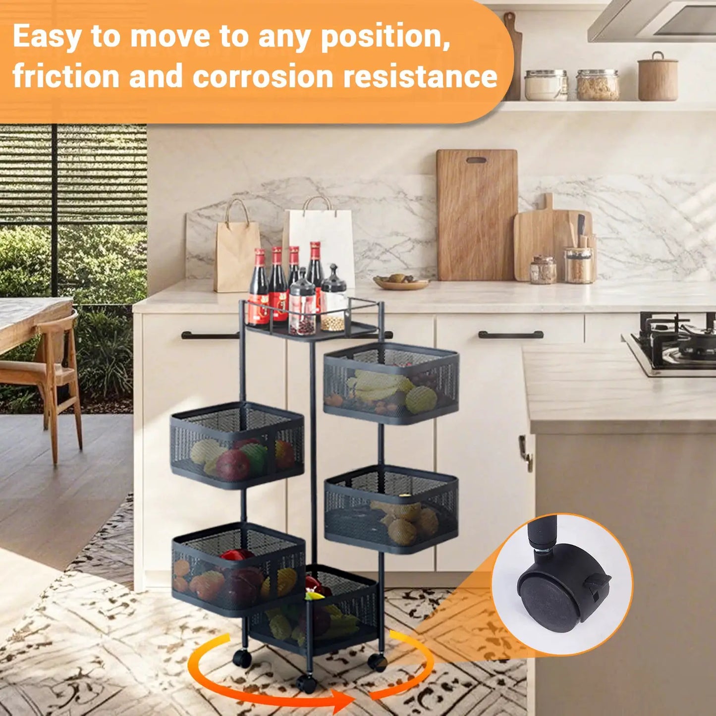 Five Layers 360 Degree Rotatable Trolley Storage Rack, Carbon Steel Storage Rack, Kitchen Vegetable Rack, Snack Storage Rack from PriceLows™