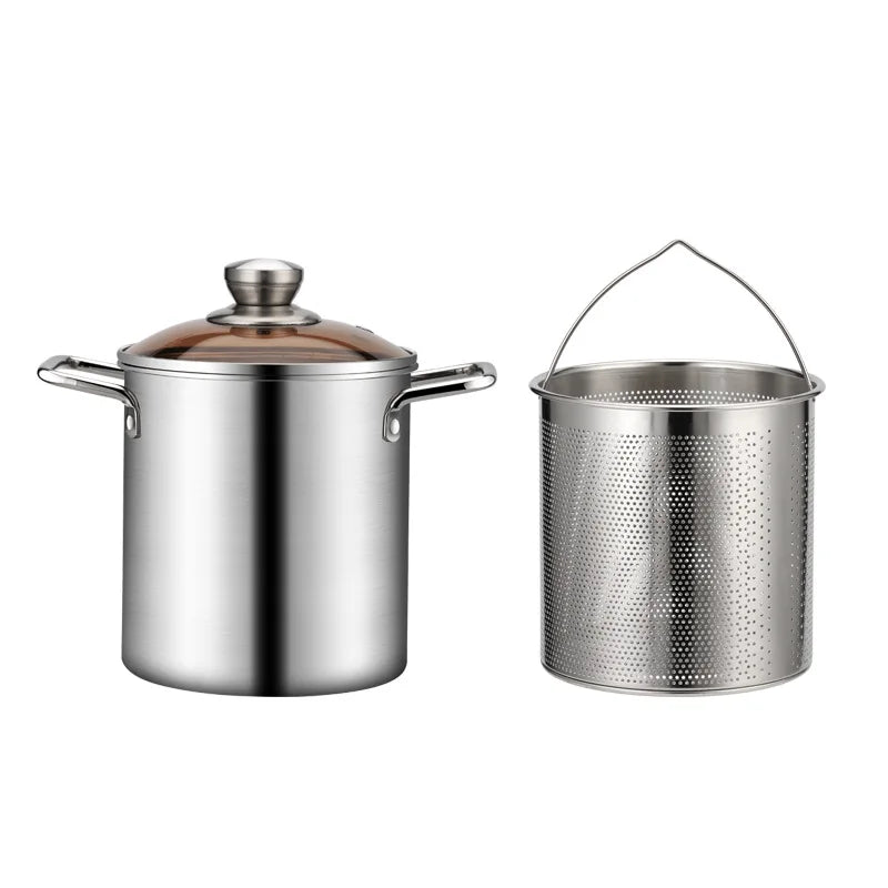 Deep Fryer Pot | Stainless Steel | 3L Capacity | With Lid And Tong