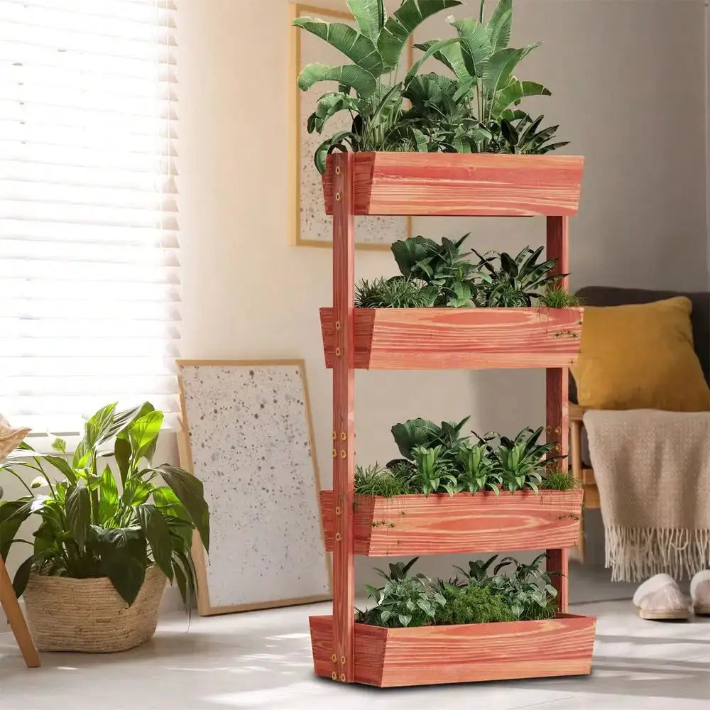 4 Tier Wooden Ladder Garden Bed Stand Extre Large Elevated Planter Fruit Box from PriceLows™
