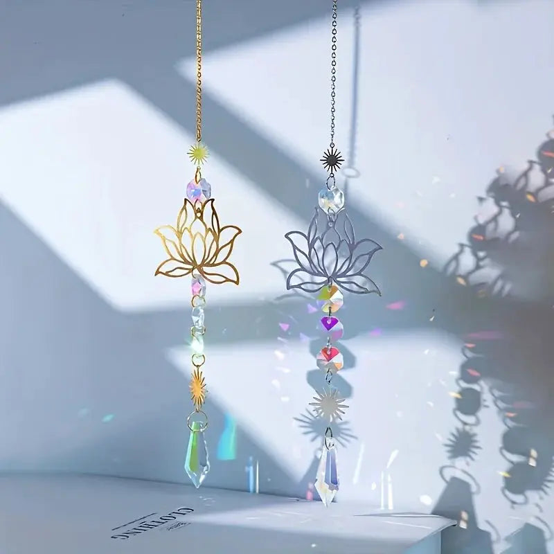 1PcMetalLotusandArtificial Crystal Suncatcher Charm Handmade Applicable Home Wind Chime Pendant Outdoor Garden Plant Decoration from PriceLows™