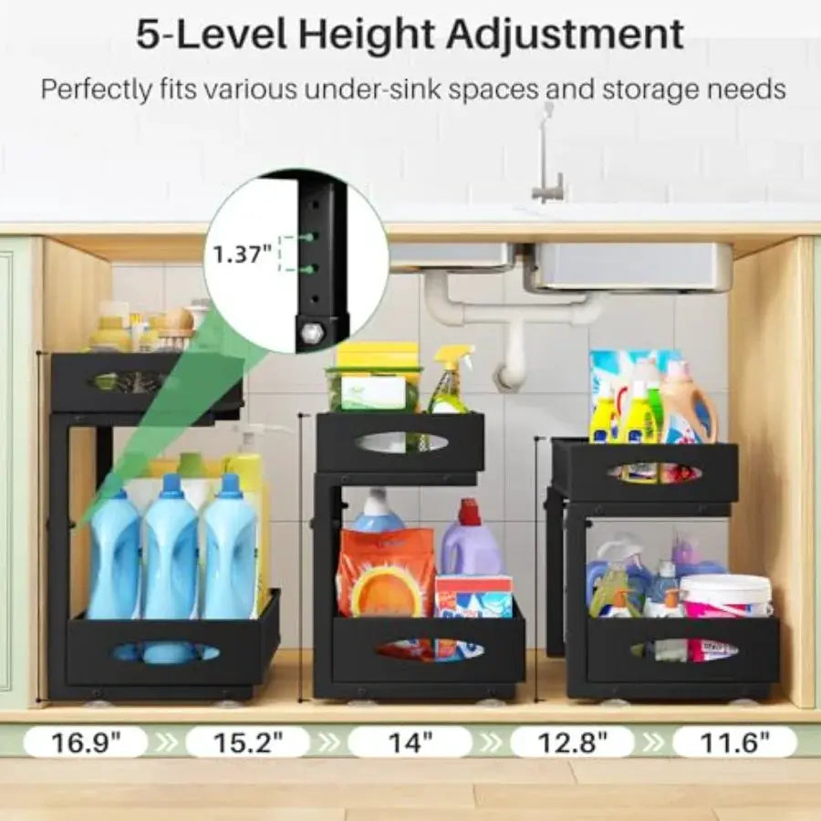 Under Sink Organizer Tier Pull out Cabinet Organizer Baskets with Mesh Sliding Drawers Slide out Sink Storage Shelves for Home from PriceLows™