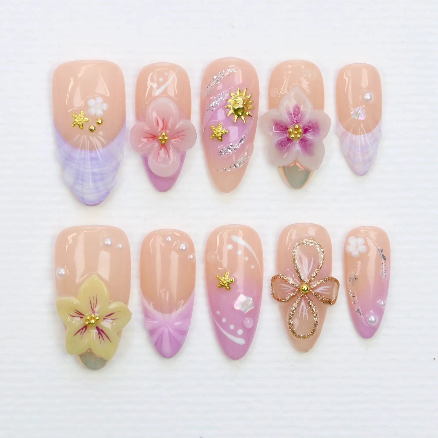 Press On Nails | Handmade Acrylic | Floral Design | 10 Piece Set