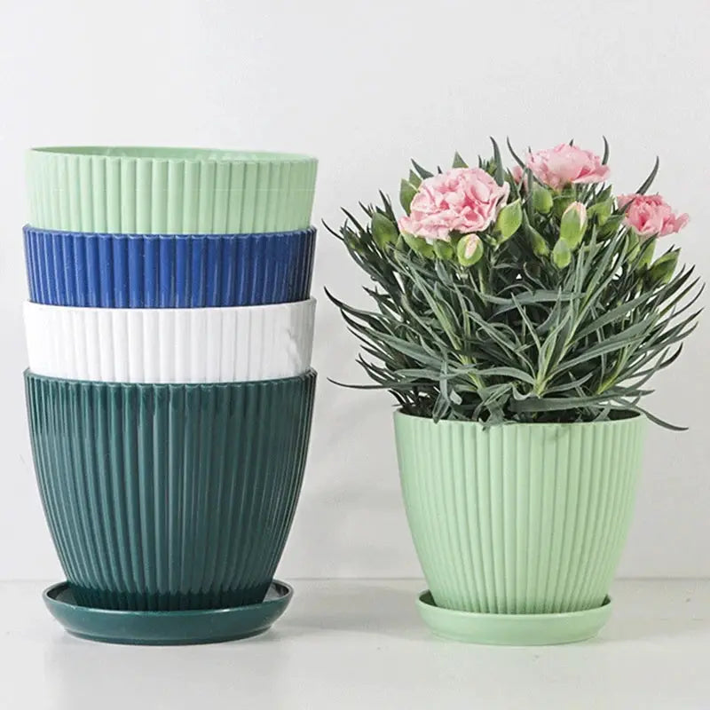 Plastic Planters Round Plant Pots with Tray Succulent Flowerpots Plants Garden Flower Nursery Pot Bedroom Office Flower Pot from PriceLows™