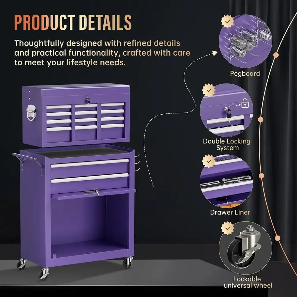 8 Der Tool Chest with Wheels, 2-in-1 Detachable Rolling Tool Chest with Ders, Large Tool Cart on Lockable Wheels, Metal Tool Box from PriceLows™