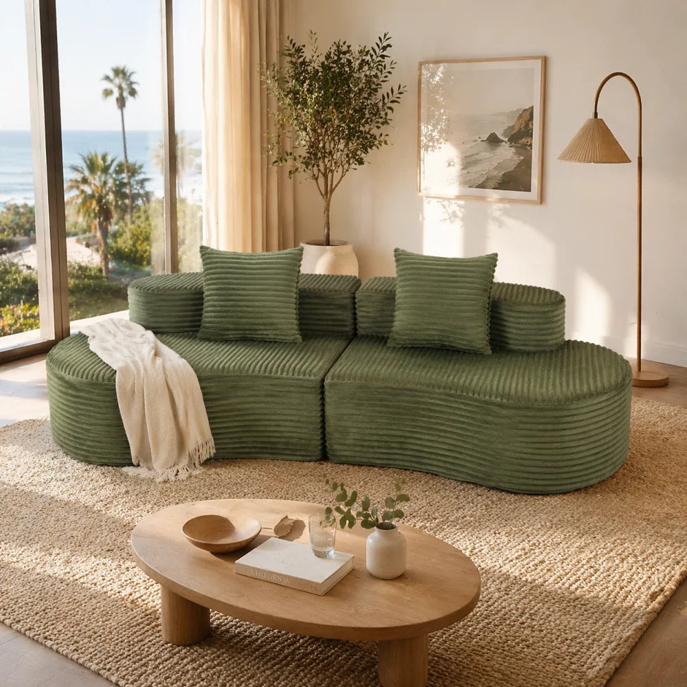 Sofa | Corduroy Upholstery | Includes 2 Lumbar Pillows | Green
