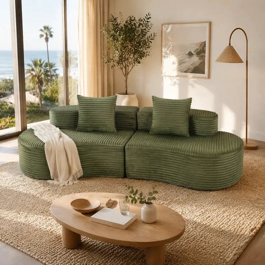 Sofa | Corduroy Upholstery | Includes 2 Lumbar Pillows | Green from PriceLows™
