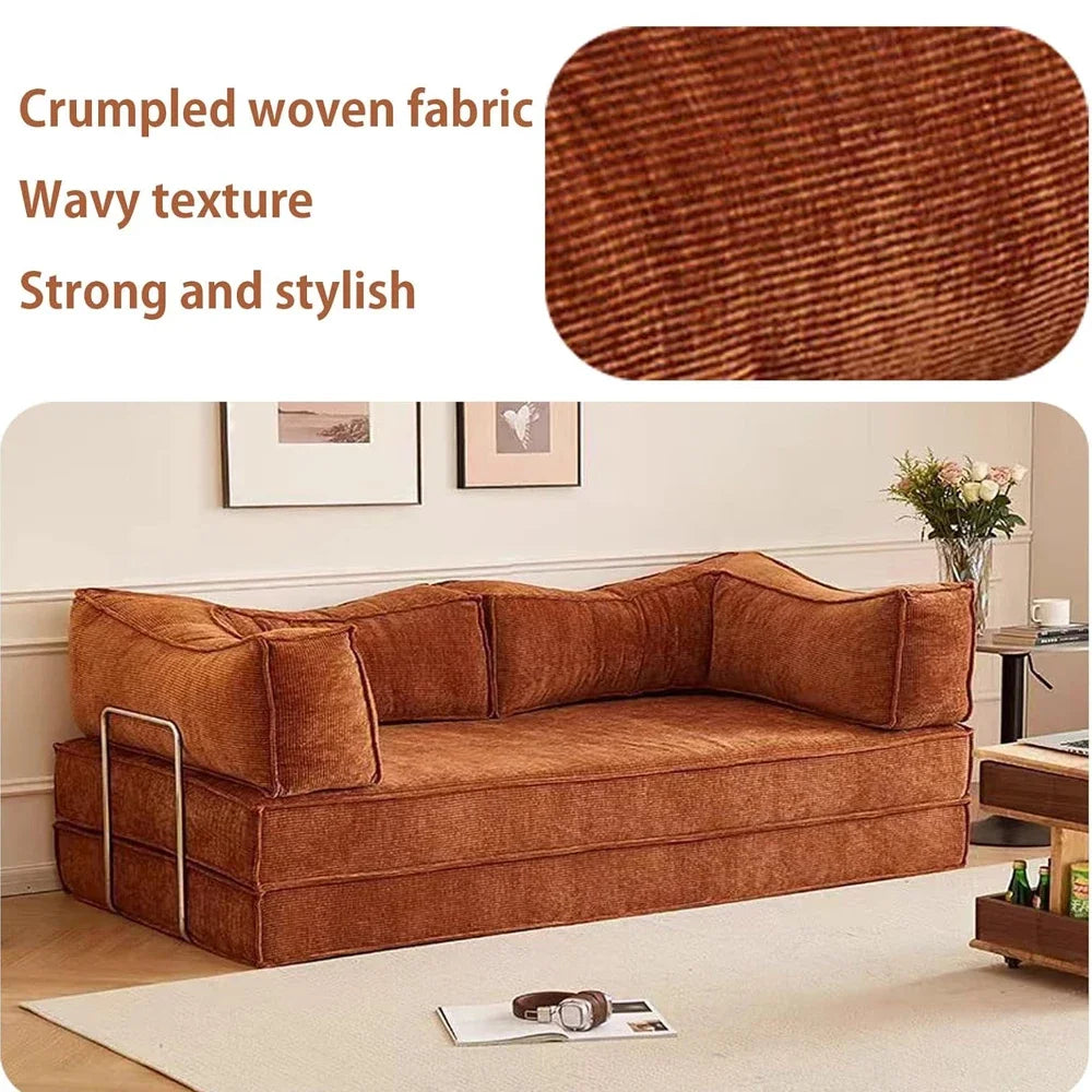 Foldable Sofa Bed | Stainless Steel Armrests | 1.8m, 2m, 2.2m | Living Room