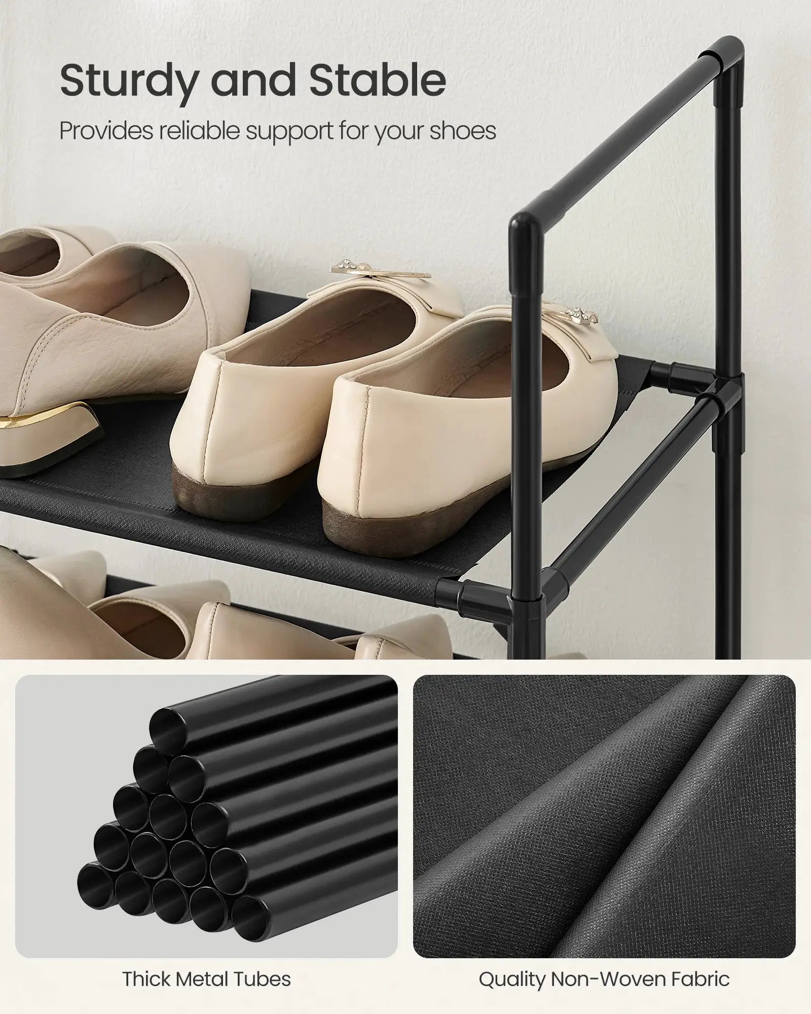 SONGMICS Shoe Rack, 10-Tier Shoe Shelf, Shoe Storage Organizer, 11 x 32.7 x 68 Inches, Metal Frame, Non-Woven Fabric Shelves, fo from PriceLows™