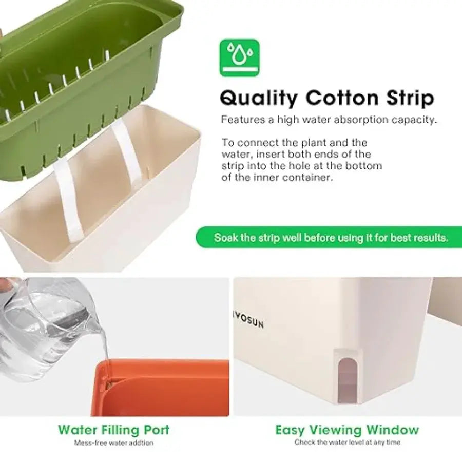 Self-Watering Planters, -Pack 10.5 Inch Compact Rectangular Window Herb Planter Box with 10 PCS Plant Labels, Plant Container f from PriceLows™