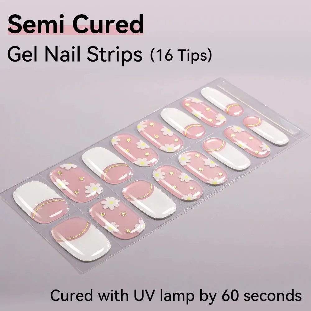 16strips Cartoon UV/LED Semi Cured Gel Nail Strips Pink Glitter Cat Eye Self-Adhesive Gel Nail Wraps Full Cover UV Nail Sticker from PriceLows™