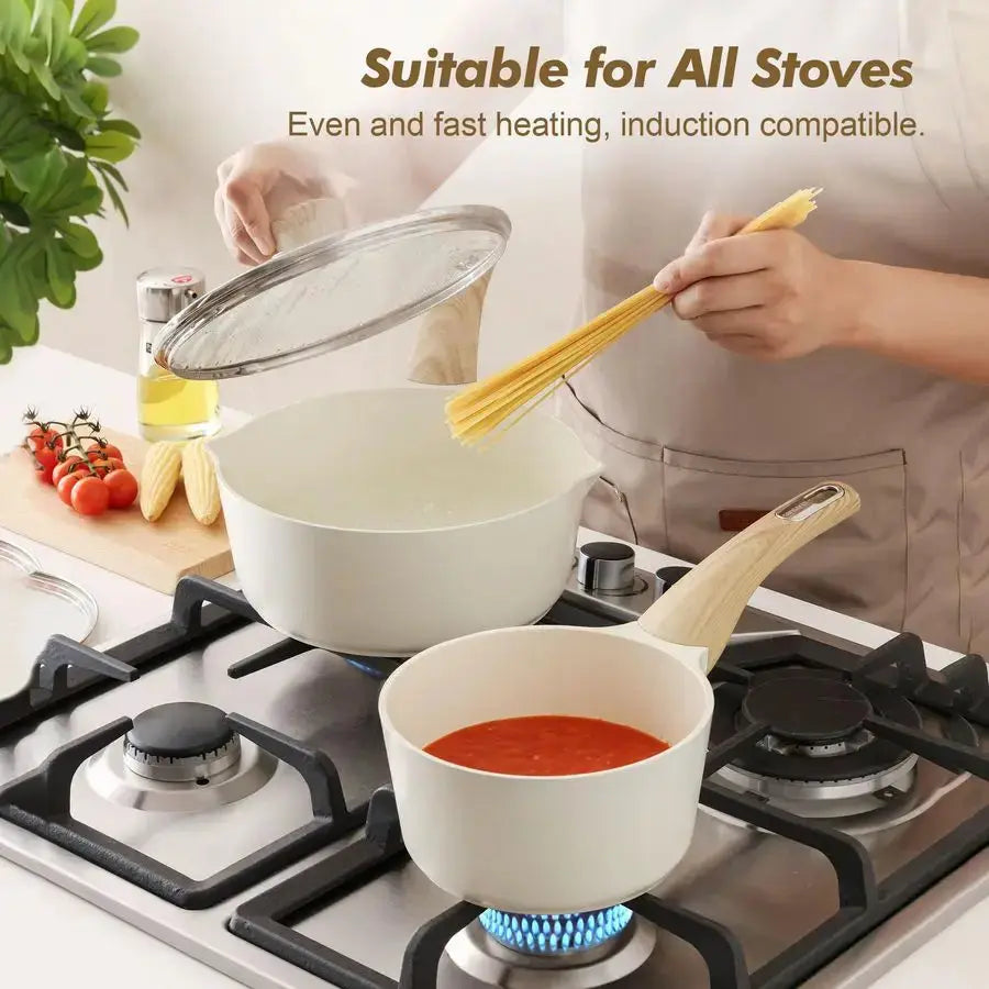 2.0 amp 3.0 Quart Ceramic Sauce Pan Sets with Lid, Cooking Pots Set, Nonstick Saucepan Set with Pour Spout, Small Kitchen Pot, N from PriceLows™