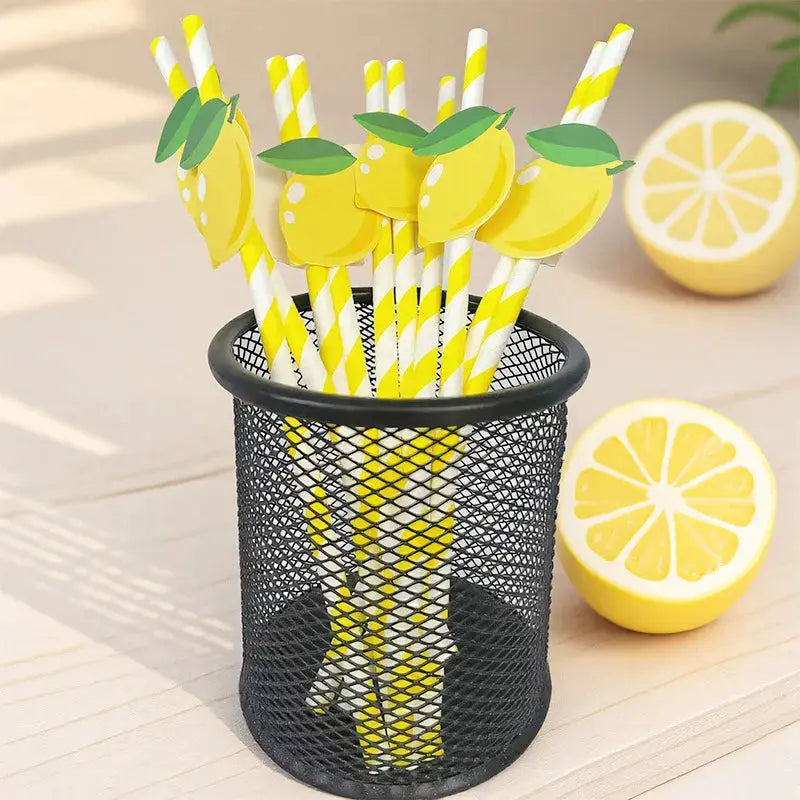 Disposable Paper Straws | Summer Lemon Print | 20 Piece Set