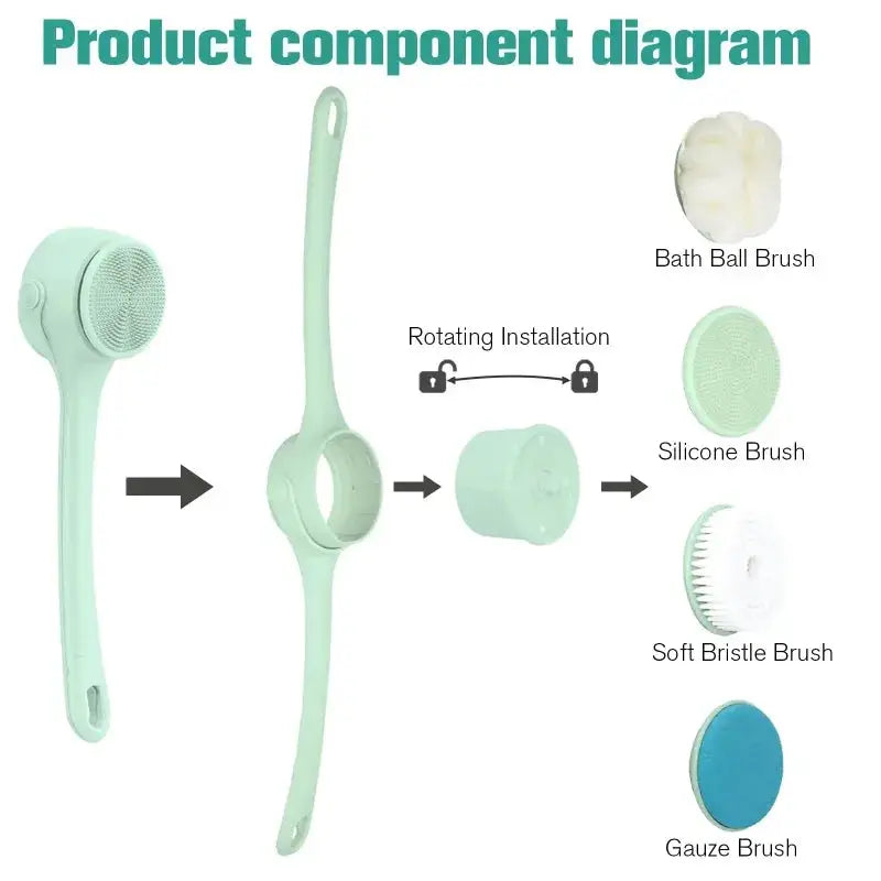 Electric Body Brush | 4 Heads | Long Handle | USB Rechargeable