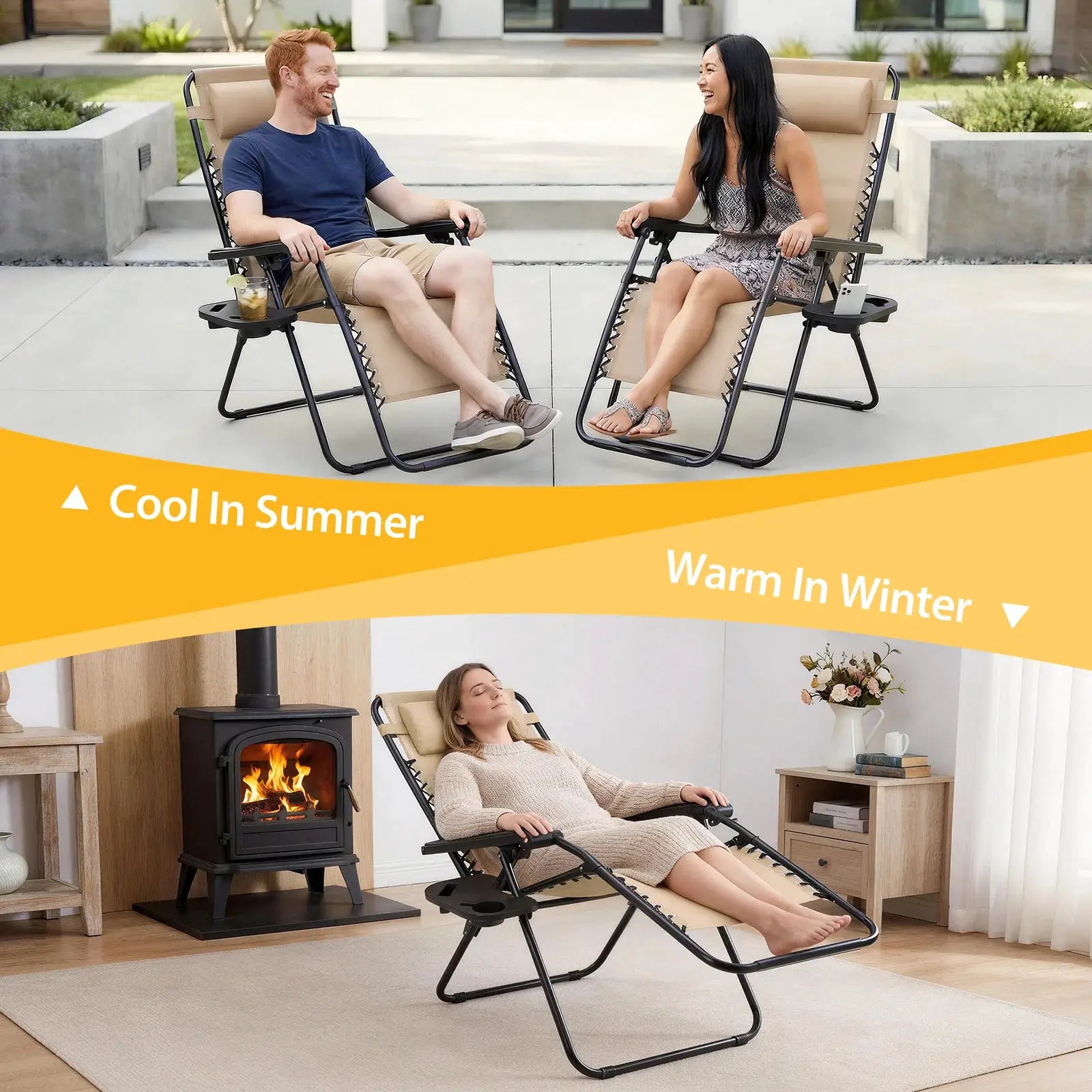 JHK Portable Zero Gravity Recliner Chairs Set of 2 Outdoor Garden Folding Lounge Chair with Cup Holder Trays Adjustable Pillow from PriceLows™