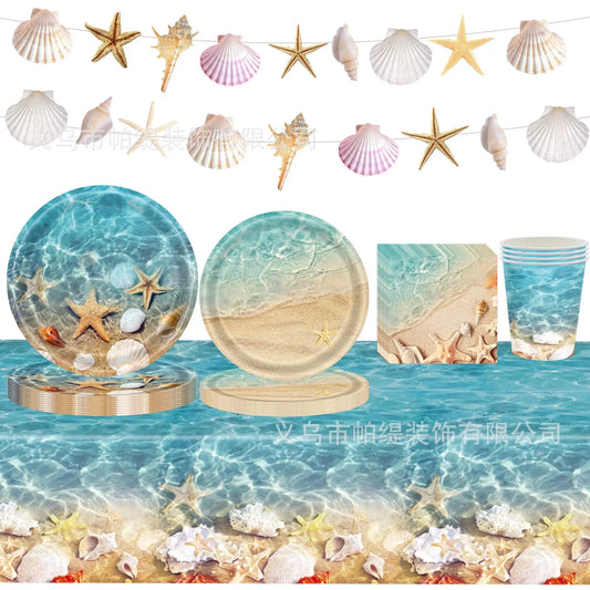 Wave Ripples Disposable Tableware | Sea Beach Theme | Paper Plates Cups