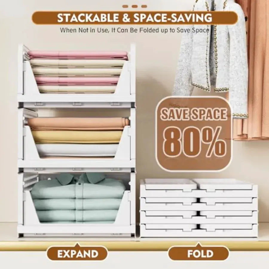 Stackable Closet Organizer Box, Multifunctional and Foldable Closet Storage Basket for Bathroom Kitchen Laundry Room Wardrobe S from PriceLows™