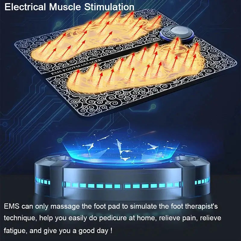 EMS Foot Massager Mat | 8 Modes 19 Levels | Rechargeable USB | Remote Controlled