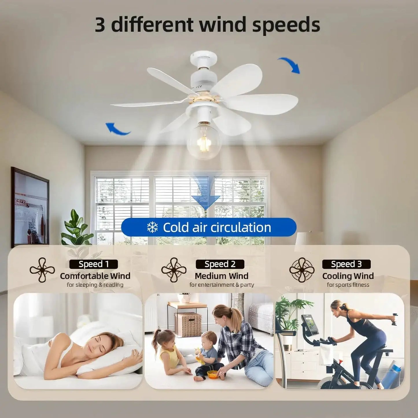 Ceiling Fan With Light | Remote Control | E27 Base | 85-265V