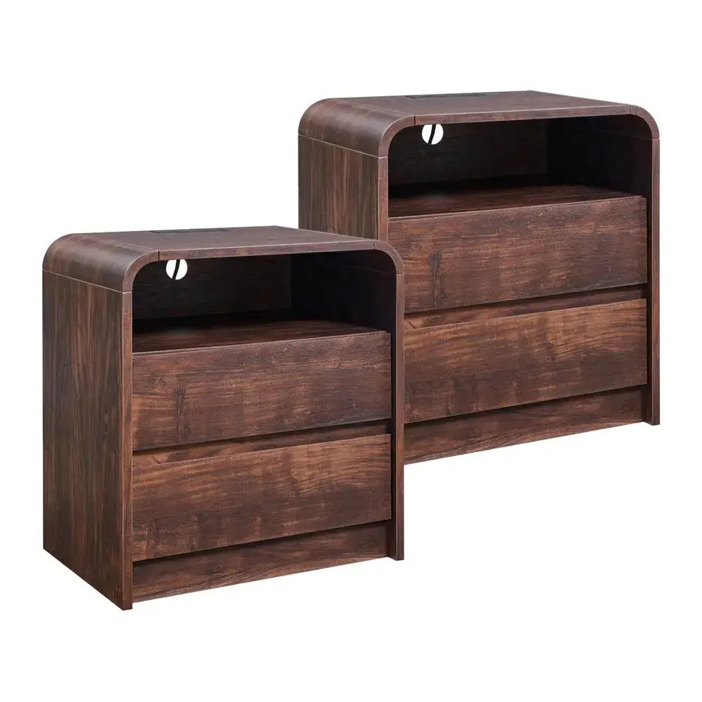 25 Tall Modern Nightstand Set of 2, 23.6 Wide Wood Bedside Table w 2 Storage Drawers, Charging Station,Mid Century End Table fo from PriceLows™