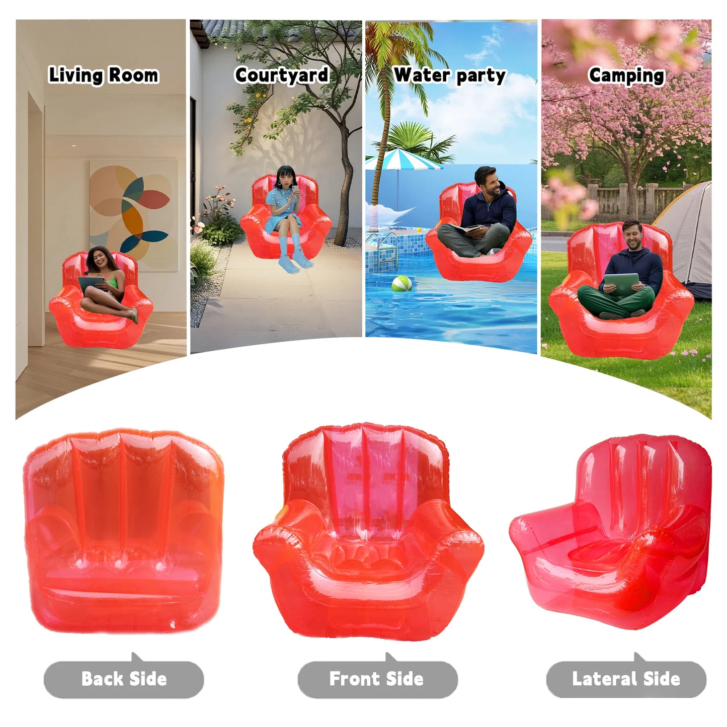 Inflatable Lounge Chair | Transparent PVC Material | Outdoor Use Sofa | Single