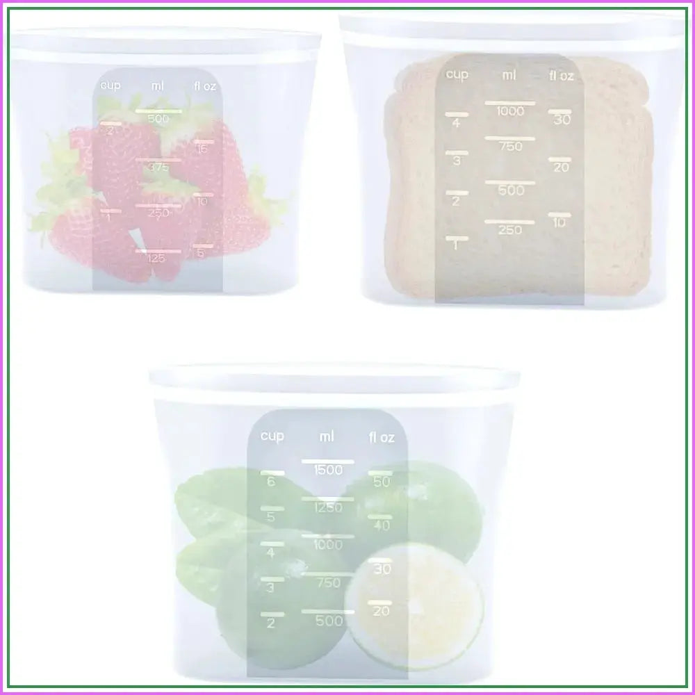 Reusable Silicone Food Storage Bags | Leakproof | Dishwasher | 17oz 34oz 51oz