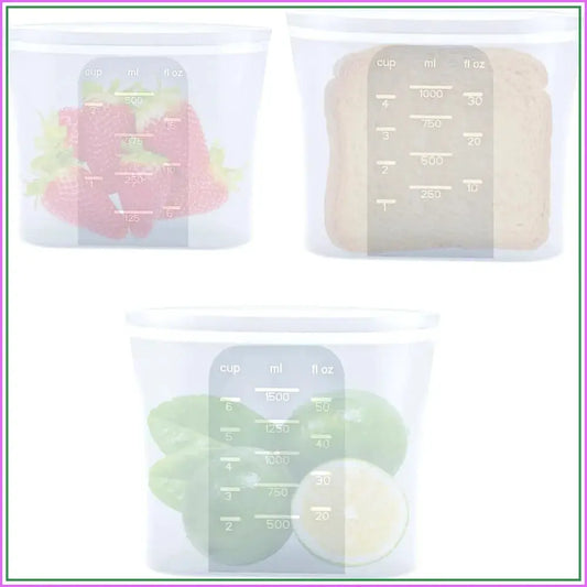 Reusable Silicone Food Storage Bags | Leakproof | Dishwasher | 17oz 34oz 51oz