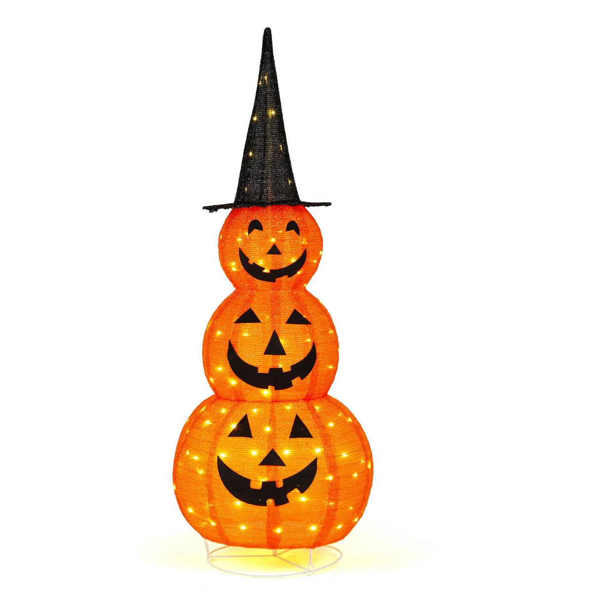Halloween Pumpkin Decor | 5 Ft Height | 100 LED Lights | Foldable Witch Hat