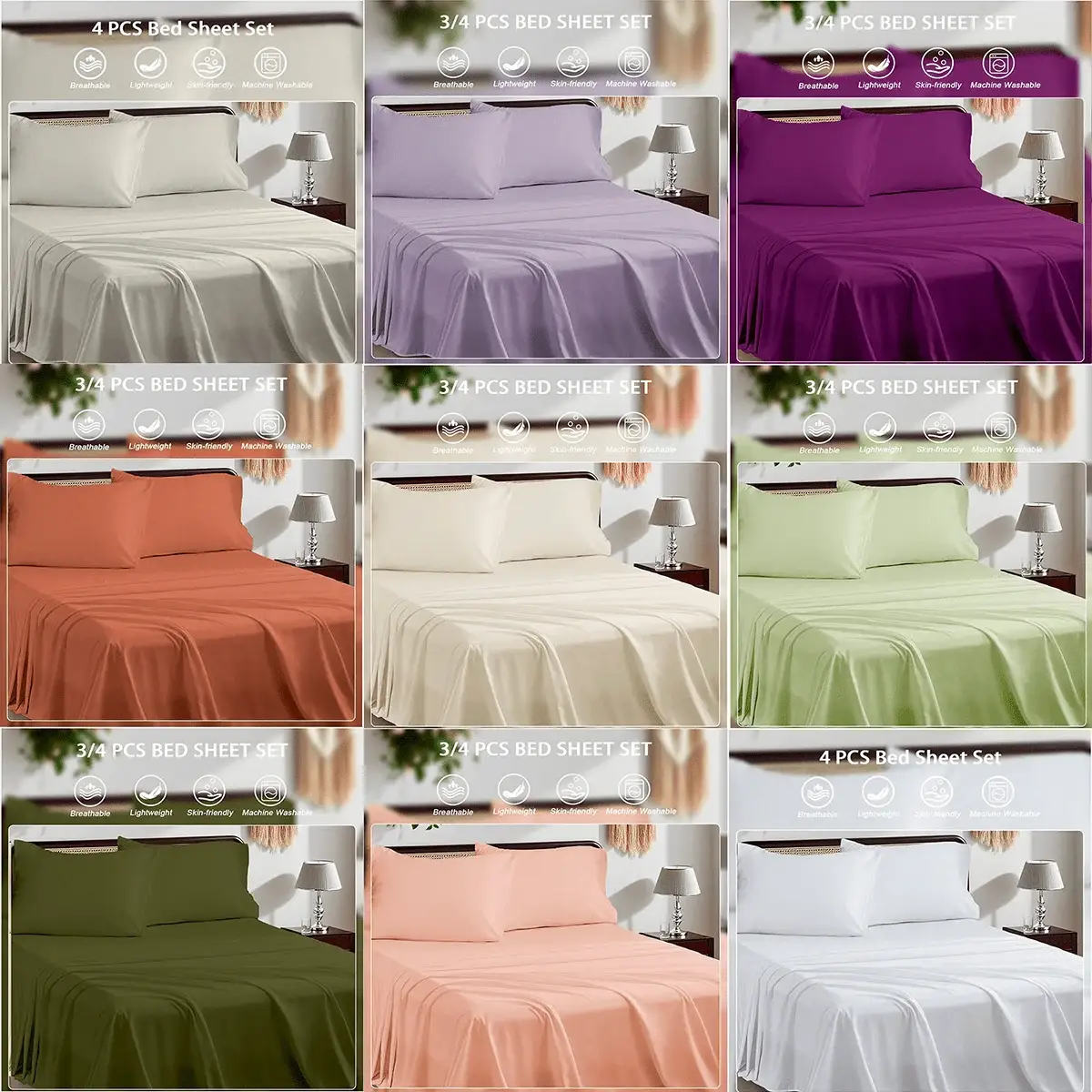 3/4 Piece Bed Sheet Set Soft Breathable Hotel Luxury Summer bedding Twin Flat Fitted Sheet Pillowcase from PriceLows™
