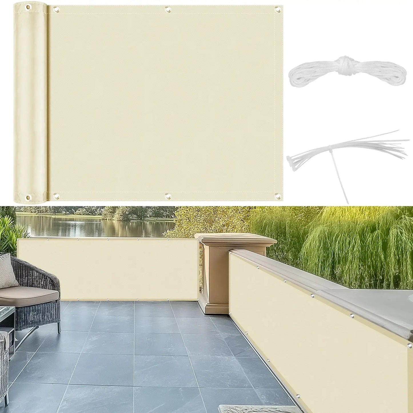 Balcony Privacy Screen | 95% Shade Rate | Waterproof Polyester | Multiple Sizes