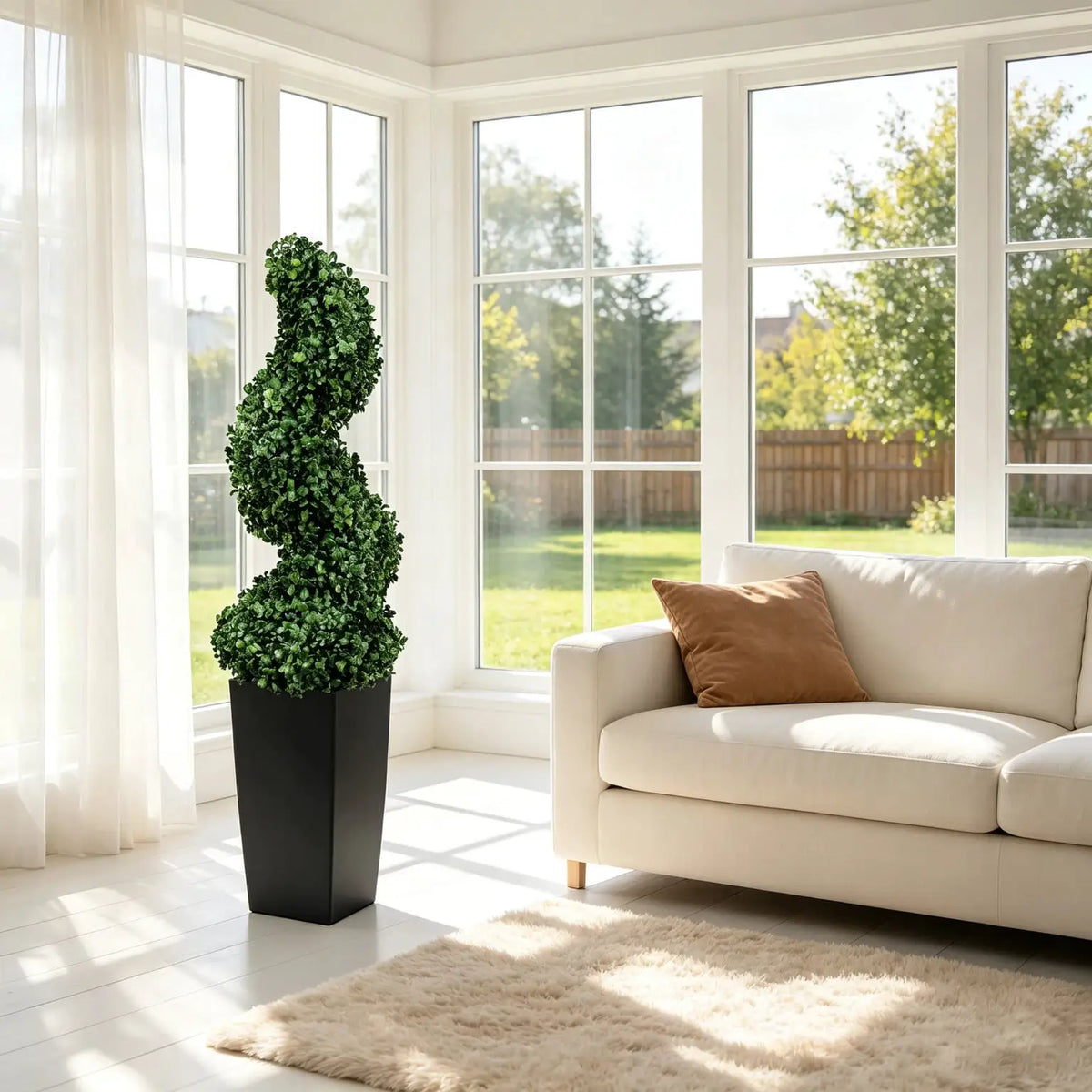 Artificial Boxwood Spiral Topiary | 2 Piece Set | With Planter | 2.6Ft-5.2Ft