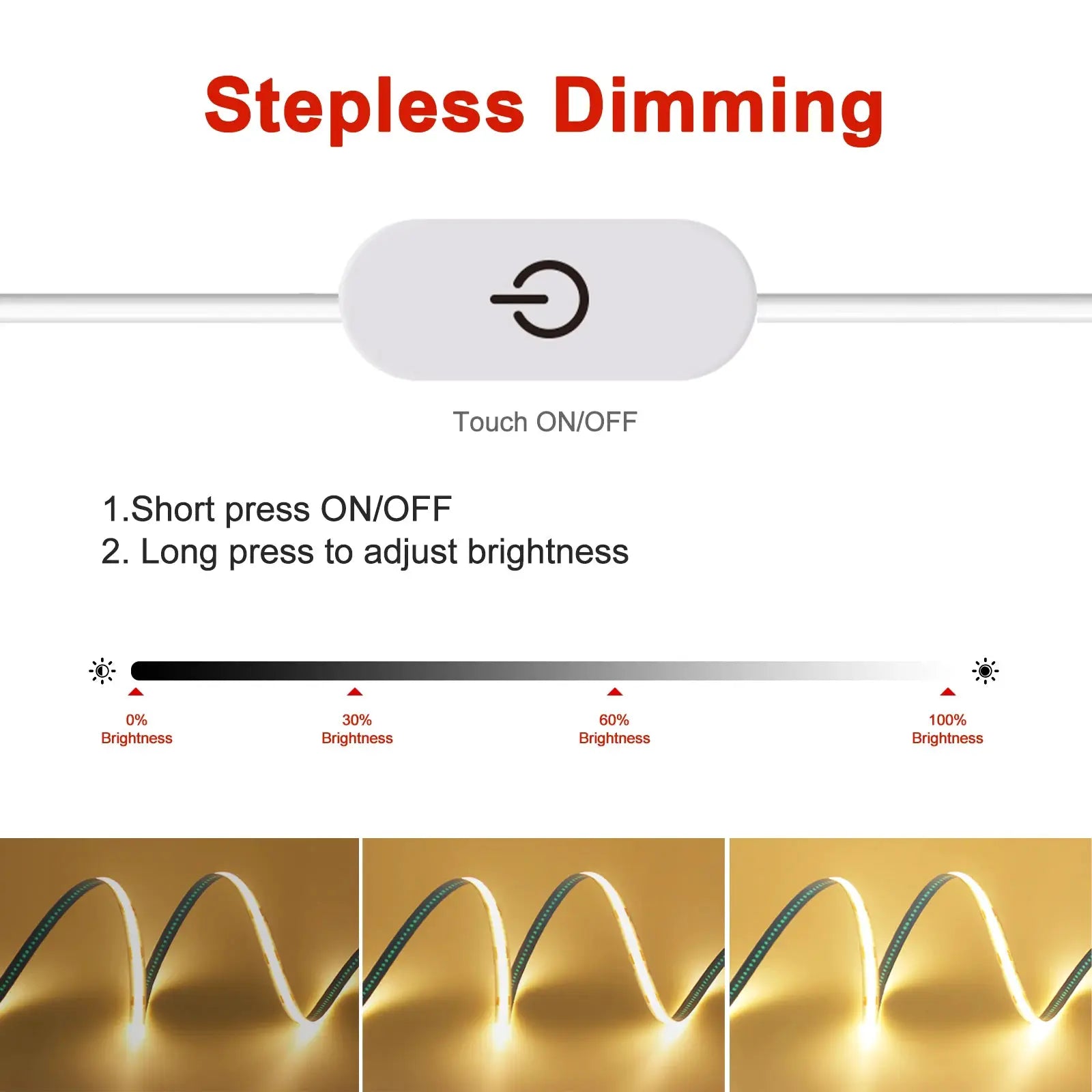 LED COB Strip Light Touch Dimmer Switch Flexible Diode Tape 5V USB Indoor Lamp Linear Lighting Room DIY TV Backlight Wall Decor from PriceLows™